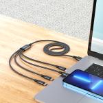 Cable Charger 4in1 hoco X76(Micro+iPhone+2Type-C) - ខ្សែសាកក្រណាត់ ហូកូ X76 4in1 2ថាយស៊ី+ម៉ាយក្រូ+អាយហ្វូន