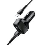 Power Car Charger Hoco ​Z36 Cable iPhone - ឆ្នាំងសាកក្នុងឡាន Z36 រុន 2 មានខ្សែ iPhone