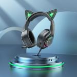 Headset Wire hoco W107 Cute cat luminous - កាសប្ល៊ូធូសក្តោបត្រជៀក ហូកូ W107 Cute cat luminous