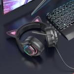 Headset Wire hoco W107 Cute cat luminous - កាសប្ល៊ូធូសក្តោបត្រជៀក ហូកូ W107 Cute cat luminous