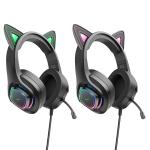 Headset Wire hoco W107 Cute cat luminous - កាសប្ល៊ូធូសក្តោបត្រជៀក ហូកូ W107 Cute cat luminous