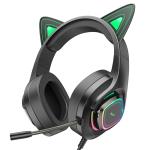 Headset Wire hoco W107 Cute cat luminous - កាសប្ល៊ូធូសក្តោបត្រជៀក ហូកូ W107 Cute cat luminous