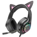 Headset Wire hoco W107 Cute cat luminous - កាសប្ល៊ូធូសក្តោបត្រជៀក ហូកូ W107 Cute cat luminous