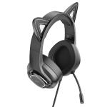 Headset Wire hoco W107 Cute cat luminous - កាសប្ល៊ូធូសក្តោបត្រជៀក ហូកូ W107 Cute cat luminous