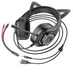 Headset Wire hoco W107 Cute cat luminous - កាសប្ល៊ូធូសក្តោបត្រជៀក ហូកូ W107 Cute cat luminous