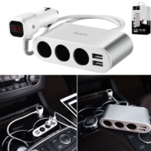 Power Car Charger cigarette 3port hoco Z13 LCD - ឆ្នាំងសាកក្នុងឡាន រុន 3 និង រុនសាកថ្ម 2 hoco Z13