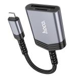 Converter OTG iPhone to card reader 2in1 hoco UA25  - ឌុយបំឡែង OTG អាយហ្វូនទៅ  card reader hoco UA25