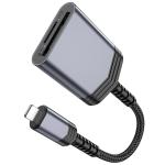 Converter OTG iPhone to card reader 2in1 hoco UA25  - ឌុយបំឡែង OTG អាយហ្វូនទៅ  card reader hoco UA25