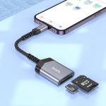 Converter OTG iPhone to card reader 2in1 hoco UA25  - ឌុយបំឡែង OTG អាយហ្វូនទៅ  card reader hoco UA25