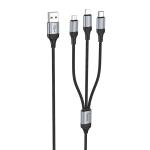Cable Charger 3in1 hoco X102 (Micro+iPhone+Type-C) - ខ្សែសាកក្រណាត់ ហូកូ X102 ថាយស៊ី+ម៉ាយក្រូ+អាយហ្វូន
