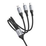 Cable Charger 3in1 hoco X102 (Micro+iPhone+Type-C) - ខ្សែសាកក្រណាត់ ហូកូ X102 ថាយស៊ី+ម៉ាយក្រូ+អាយហ្វូន