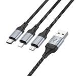 Cable Charger 3in1 hoco X102 (Micro+iPhone+Type-C) - ខ្សែសាកក្រណាត់ ហូកូ X102 ថាយស៊ី+ម៉ាយក្រូ+អាយហ្វូន