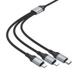 Cable Charger 3in1 hoco X102 (Micro+iPhone+Type-C) - ខ្សែសាកក្រណាត់ ហូកូ X102 ថាយស៊ី+ម៉ាយក្រូ+អាយហ្វូន