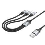 Cable Charger 3in1 hoco X102 (Micro+iPhone+Type-C) - ខ្សែសាកក្រណាត់ ហូកូ X102 ថាយស៊ី+ម៉ាយក្រូ+អាយហ្វូន