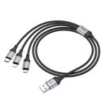 Cable Charger 3in1 hoco X102 (Micro+iPhone+Type-C) - ខ្សែសាកក្រណាត់ ហូកូ X102 ថាយស៊ី+ម៉ាយក្រូ+អាយហ្វូន