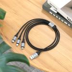 Cable Charger 3in1 hoco X102 (Micro+iPhone+Type-C) - ខ្សែសាកក្រណាត់ ហូកូ X102 ថាយស៊ី+ម៉ាយក្រូ+អាយហ្វូន