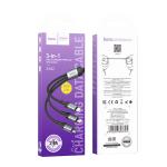 Cable Charger 3in1 hoco X102 (Micro+iPhone+Type-C) - ខ្សែសាកក្រណាត់ ហូកូ X102 ថាយស៊ី+ម៉ាយក្រូ+អាយហ្វូន