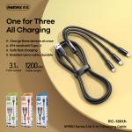 Cable Charger 3in1 REMAX RC-186th 2.1A(iP+Micro+Type-C) - ខ្សែសាក 3មុខ REMAX RC-186th 2.1A(Micro+iPhone+Type C)