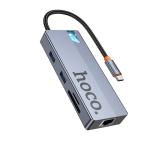 HUB Converter TypeC to (HDMI+RJ45+SD/TF+PD+Type-C3.0+USB3.0*2) hoco HB52 - ដុំបំបែក ហូកូ HB52 TypeC to (HDMI+RJ45+SD/TF+PD+Type-C3.0+USB3.0*2)