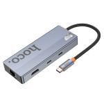 HUB Converter TypeC to (HDMI+RJ45+SD/TF+PD+Type-C3.0+USB3.0*2) hoco HB52 - ដុំបំបែក ហូកូ HB52 TypeC to (HDMI+RJ45+SD/TF+PD+Type-C3.0+USB3.0*2)