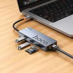 HUB Converter TypeC to (HDMI+RJ45+SD/TF+PD+Type-C3.0+USB3.0*2) hoco HB52 - ដុំបំបែក ហូកូ HB52 TypeC to (HDMI+RJ45+SD/TF+PD+Type-C3.0+USB3.0*2)