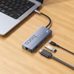 HUB Converter TypeC to (HDMI+RJ45+SD/TF+PD+Type-C3.0+USB3.0*2) hoco HB52 - ដុំបំបែក ហូកូ HB52 TypeC to (HDMI+RJ45+SD/TF+PD+Type-C3.0+USB3.0*2)