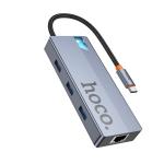 HUB Converter TypeC to 6in1 (HDMI+RJ45+PD+USB3.0*3) hoco HB51 - ដុំបំបែក ហូកូ HB51 TypeC to 6in1(HDMI+RJ45+PD+USB3.0*3)