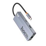 HUB Converter TypeC to 6in1 (HDMI+RJ45+PD+USB3.0*3) hoco HB51 - ដុំបំបែក ហូកូ HB51 TypeC to 6in1(HDMI+RJ45+PD+USB3.0*3)