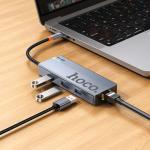 HUB Converter TypeC to 6in1 (HDMI+RJ45+PD+USB3.0*3) hoco HB51 - ដុំបំបែក ហូកូ HB51 TypeC to 6in1(HDMI+RJ45+PD+USB3.0*3)