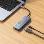 HUB Converter TypeC to 6in1 (HDMI+RJ45+PD+USB3.0*3) hoco HB51 - ដុំបំបែក ហូកូ HB51 TypeC to 6in1(HDMI+RJ45+PD+USB3.0*3)
