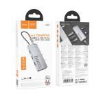 HUB Converter TypeC to 6in1 (HDMI+RJ45+PD+USB3.0*3) hoco HB51 - ដុំបំបែក ហូកូ HB51 TypeC to 6in1(HDMI+RJ45+PD+USB3.0*3)