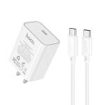 Power Charger PD/QC 20W hoco C143 Set (C to C) - ឆ្នាំងសាក ខ្វីកឆាច hoco C143 PD20W ឈុត TypeC ទៅ TypeC