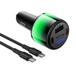 Power Car Charger PD37W/QC(2C+1USB) hoco Z69A Set (C to C) - ឆ្នាំសាកក្នុឡាន ហូកូ Z69A PD37W/QC3.0 (2C+1USB) ឈុត(TypeC-TypeC)