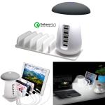 Power Charger Station QC3.0 5USB Mushroom LED - ឆ្នាំងសាក QC3.0 មានរុន5 មានថ្នាក់5និងពូលភ្លើង