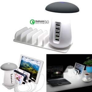 Power Charger Station QC3.0 5USB Mushroom LED - ឆ្នាំងសាក QC3.0 មានរុន5 មានថ្នាក់5និងពូលភ្លើង