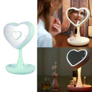 USB Led cosmetic makeup heart shape - កញ្ចក់ឆ្លុះមុខមានភ្លើងសាករាងបេះដូង