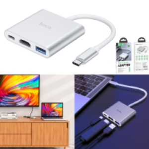 Converter TypeC to USB3.0/HDMI/Lightning PD hoco HB14 - ដុំបំបែក ហូកូ HB14(Type-C to USB3.0+HDMI+PD)