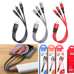 Cable Charger 3in1 Hoco X47 (Micro+iPhone+Type-C) 25cm - ខ្សែសាក បី(អាយហ្វូន​ ម៉ាយក្រូ ថាយស៊ី) ហូកូ X47 25សម