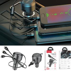 Power Car Charger hoco S27(micro+iphone+TypeC) - ឆ្នាំសាកក្នុឡាន ហូកូ S27 មានខ្សែ ម៉ាយក្រូ+អាយហ្វូន+ថាយស៊ី