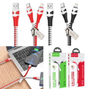 Cable Charger 2in1 hoco U97 (Lightning+Type-C) - ខ្សែសាកក្រណាត់ ហូកូ U97 (Lightning+Type-C)(2in1)