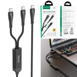 Cable Charger 2in1 C-C hoco U102 100W(Type-C to 2Type-C) - ខ្សែសាកក្រណាត់ ហូកូ U102 100W 2in1(Type C to 2 Type C)