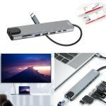 Converter TypeC to HDMI/VGA/RJ45/USB/SD/TF/Lightning PD/ XO HUB003 8in1 - ដុំបំបែកType C XO HUB003 8in1(PD Fast,HDMI,TF Card,VGA...)