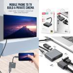 Converter TypeC to Lightning PD/HDMI/VGA/USB3 XO HUB001 4in1 - ដុំបំបែកType C XO HUB001 4in1(PD Fast,HDMI,VGA,USB3)