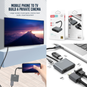 Converter TypeC to Lightning PD/HDMI/VGA/USB3 XO HUB001 4in1 - ដុំបំបែកType C XO HUB001 4in1(PD Fast,HDMI,VGA,USB3)