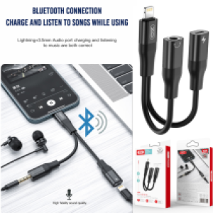 Converter Lightning to AUX Female+Lightning Female XO NB181B - ឌុយបំលែងកាសទៅកាសម៉ូលនិងសាកថ្ម XO NB181B