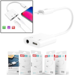 Converter Lightning to Lightning+3.5mm XO NB-R172B - ឌុយបំលែងកាសទៅកាសម៉ូលនិងសាកថ្ម XO NB-R172B