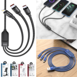 Cable Charger 3in1 Hoco U104 6A (Micro+iPhone+Type C) - ខ្សែសាកក្រណាត់ ហូកូ U104 6A 3in1(iP+Micro+Type-C)