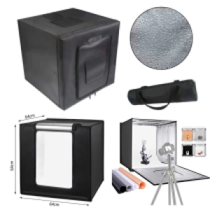 Mini Studio Light Box 64x64x64cm with 3back Mat - ស្ទូឌីយ៉ូខ្នាតតូចមានភ្លើង 64x64x64cm មានកំរាល3ពណ៍