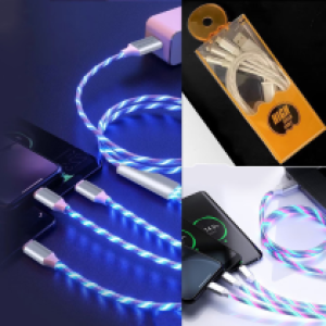 Cable Charger WUW-X161 3in1(Micro+iPhone+Type-C) Light - ខ្សែសាក WUW-X161 (Micro+iPhone+Type C)មានភ្លើងព័ណ