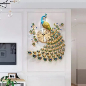 Wall Clock Peacock golden 916(75*65) - នាឡិកាជញ្ជាំង ក្ងោកមាស 916(75*65)